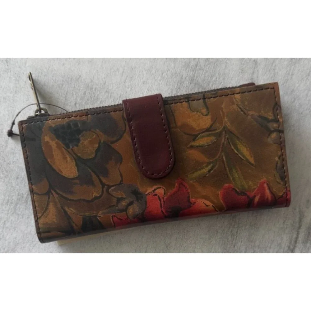 Patricia Nash NAZARI Leather Bifold Wallet Floral Sienna Sunset Brown